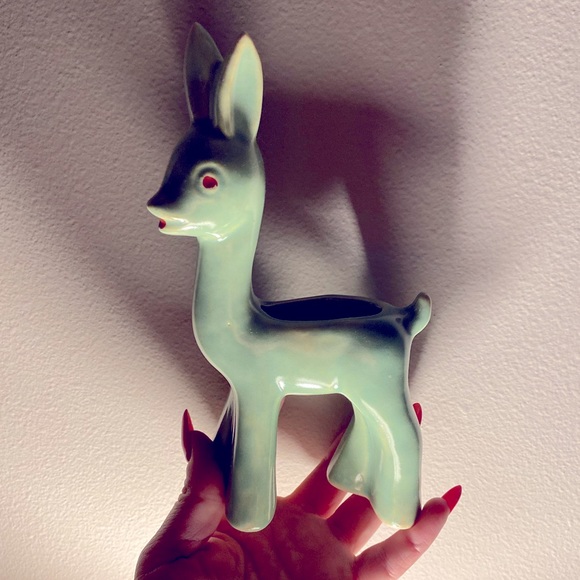 Vintage Shawnee Deer Vase or Planter Green Glaze